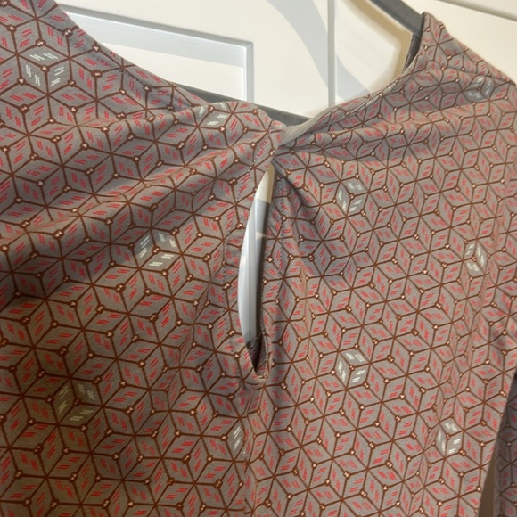 PATAGONIA Bay Laurel Faux Wrap Geometric Knot Back Stretch Dress Women Size L - Picture 7 of 13